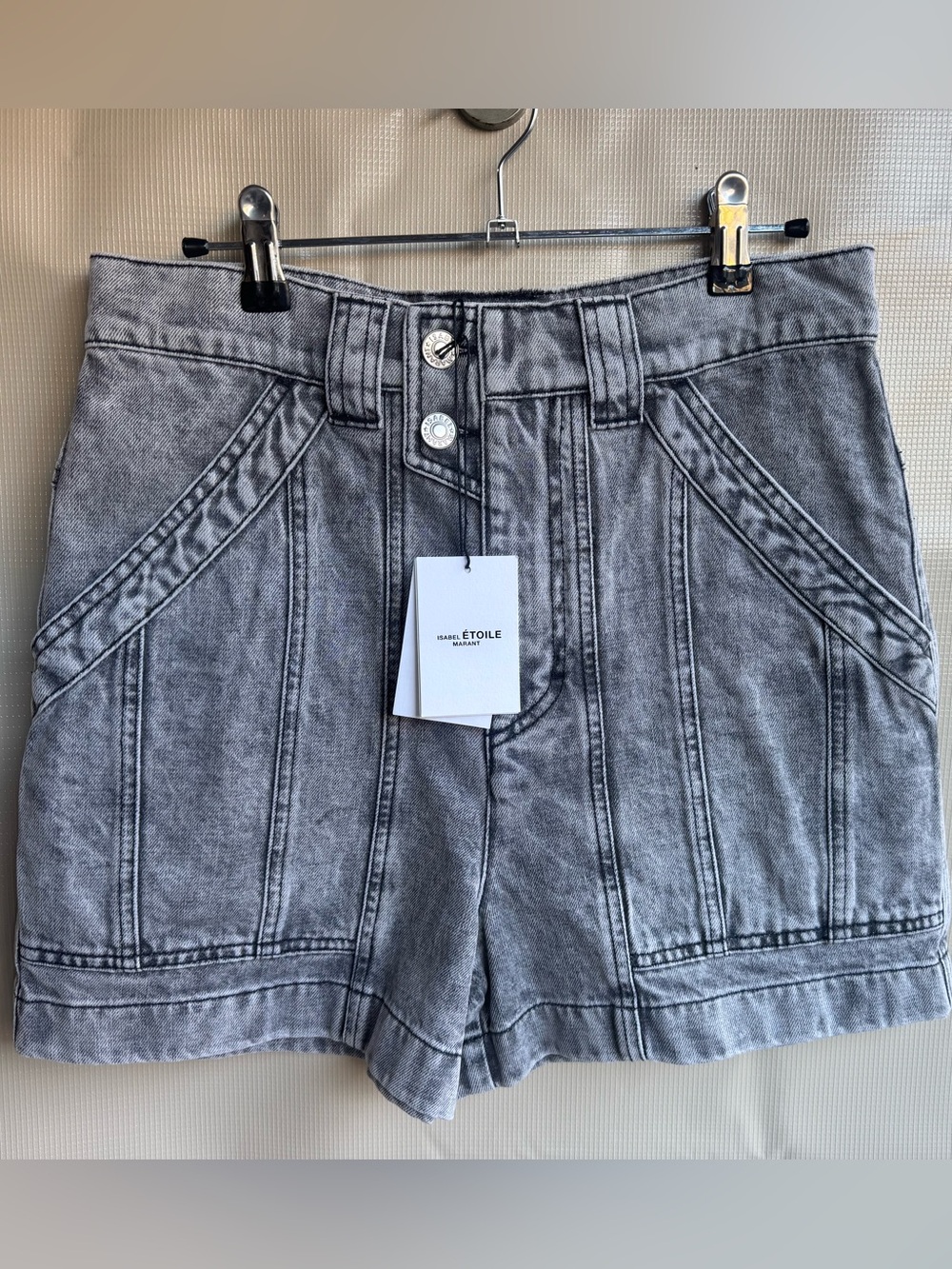 NWT Isabel Marant Étoile Vinca Denim Shorts Gray Wash Size 36 Designer High Rise